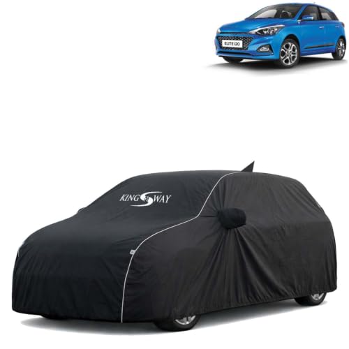 Image of KINGSWAY Super Waterproof Car Cover Only with Hyundai Elite I20 (Year 2018 to 2020 - All Model) | Mirror and Antenna Pockets | All Weather Car Body Cover with Silver Piping | Black