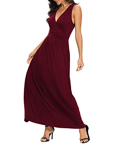 Image of LILBETTER Women Sleeveless Deep V Neck Loose Plain Long Maxi Casual Dress