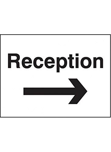 Vsafety Schild „Reception/Pfeil Rechts“ – 300x200 Mm, Kunststoff, Schwarz-weiß, Für Empfang Oder Wegweisung