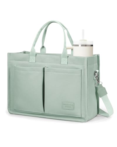 Wandering Nature Canvas Tote Bag for Women, Laptop Work Bag with 2 Cup Holder, Purse Crossbody Handbag for Nurse, Teacher