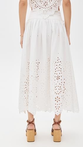 Women's White Cotton Embroidered Midi Skirt3