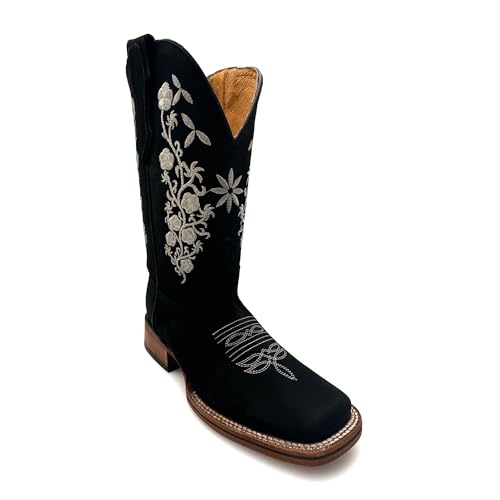 Womens Leather Square Toe Embroidered Western Cowboy Boot3