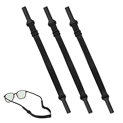 TOYMIS 3pcs Adjustable Glasses Straps, Silicone Sunglasses Strap Glasses Lanyard Eyeglasses Retainers Sport Glasses String for Men Women Teenagers Eyeglasses Sunglasses (Black)