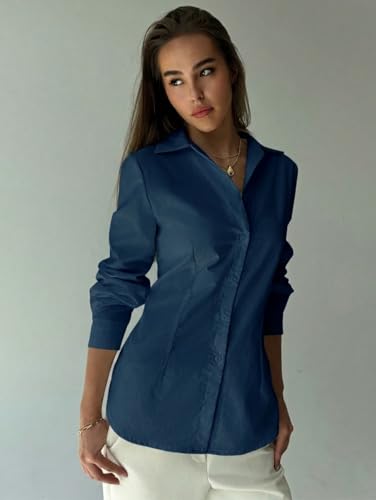 Image of OOMPH! Women Solid Cotton Shirt with Back Tie-Up Detail | Corset Style | Cinched Waist Shirt | Cotton Formal Shirt