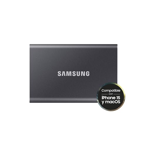 Samsung Portable SSD T7, 4 TB, Disco Duro Externo, Lectura y Escritura 1.050 MB/s, USB 3.2 Gen.2, Compatible con iPhone, Mac, PC, Smartphone y Videoconsola, Gris (MU-PC4T0T/WW)