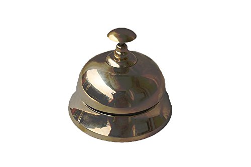PARIJAT HANDICRAFT Handcrafted Solid Brass Hotel Counter Bell, Officer Call Bell Ornate Brass Hotel Counter Bell Desk Bell Service Bell for Hotels, Schools, Restaurants, Reception Areas, Hospitals.