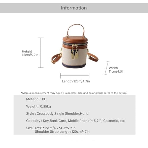Retro Bucket Bag Color Contrast Cylinder Purse Senior Sense Style Single Shoulder Crossbody Handbag with Zipper2