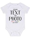 Hoolaroo Personalised Baby Grow Vest Bodysuit for Boys and Girls Create a Lasting Memory with Any Photo, Text, and Colour New Baby Gift Announcement - 0-3 Months