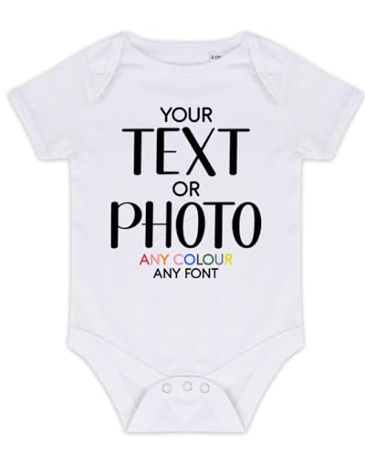 Hoolaroo Personalised Baby Grow Vest Bodysuit for Boys and Girls Create a Lasting Memory with Any Photo, Text, and Colour New Baby Gift Announcement - 0-3 Months