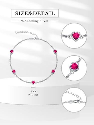 Image of Dorunmo Heart Birthstone Bracelets 925 Sterling Silver Round Birthstone Anklet for Women Birthday Jewelry Gifts for Girlfriend Wife Mother Her