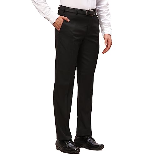 Image of Park Avenue Men's Polyester Blend Structure Pattern Smart Fit Flat Front Formal Trouser
