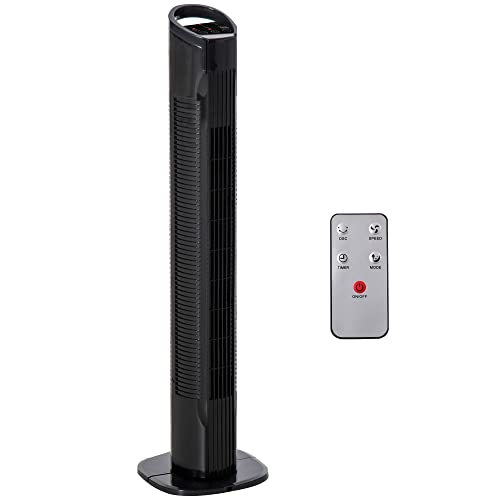 HOMCOM Ventilador de Torre Ventilador Vertical 50W con Mando a Distancia 3 Velocidades Pantalla LED Temporizador 7,5h y Oscilante 70° Ø20x78,5 cm Negro