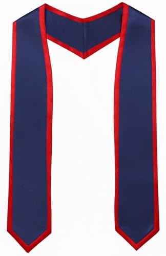Newrara Deluxe Unisex Adult Plain Graduation Honor Stole Sash Classic End with Trim 72 Long (Navy Blue with Red Trim)