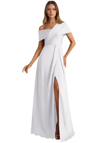 ZOOYYUE Kleider Große Größen Festlich,Damen Eine Schulter Satin Brautmutterkleider Lang Abendkleider Elegant Festliche Mutter Der Braut Kleider Für Hochzeit Mit Schlitz Weiß 48 ZOOYYUE Kleider Große Größen Festlich,Damen Eine Schulter Satin Brautmutterkleider Lang Abendkleider Elegant Festliche Mutter Der Braut Kleider Für Hochzeit Mit Schlitz Weiß 48