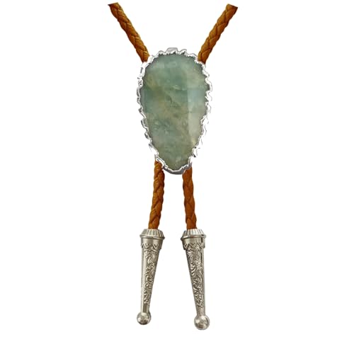 Image of Daisy Del Sol Bolo Tie Turquoise Stone Braided Vegan Faux Leather Silver Tips Handmade Necklace Adjustable Boho Western Jewelry