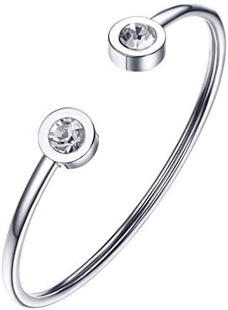 PROSTEEL April Birthstone Diamond Cuff Bracelet Stainless Steel Clear Crystal Bangle Bridesmaid Girls Women Jewelry Birthday Gift