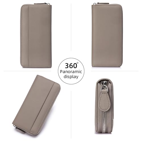 Image of RFID Blocking Womens Zipper Wallet Leather Large Capacity Billfold Clutch Zip Around Wallets for Women