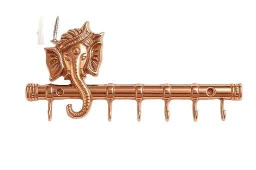 Ganesha Design 6-Hook Wall Key Holder | Heavy Metal Rose Gold Key Stand for Home & Office Golden-image-47