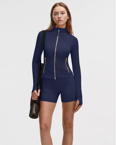 Image of SUUKSESS Women Golden Full Zip Up Workout Cropped Jackets Lightweight Athletic Yoga Tops