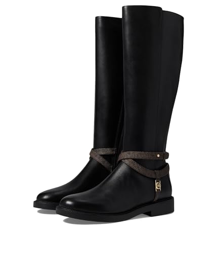 Michael Kors Women's Abigail Equestrian Boot, Black/Brown, 5.5