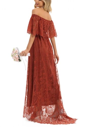 Image of HOYISHION Women's Off The Shoulder Floral Lace Maxi Dress White Bridesmaid Wedding Party Maternity Photoshoot Long Dresses