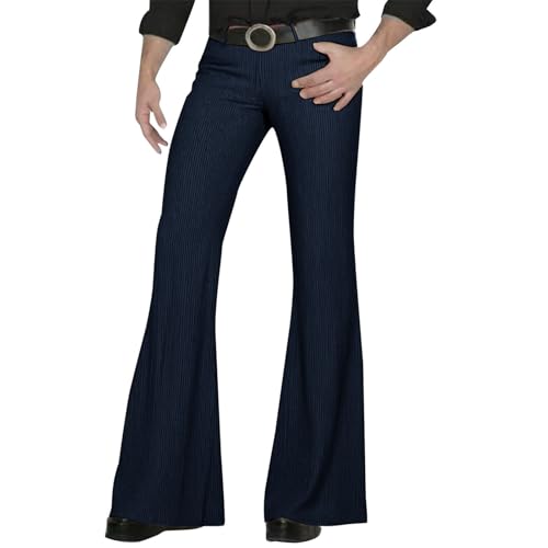 DuDubaby Men's Relaxed Stretch Vintage 60S 70S Bell Bottom Pants Fit Disco Outfits Comfort Flared Retro Leg Mens Casual