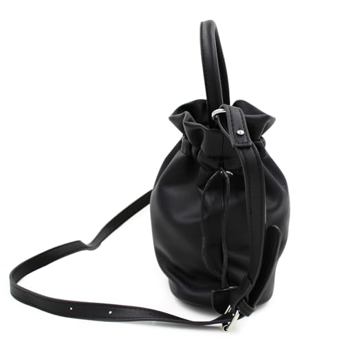 Premium Soft Vegan Leather Top Handle Bucket Bag Handbag Shoulder Crossbody, Black3