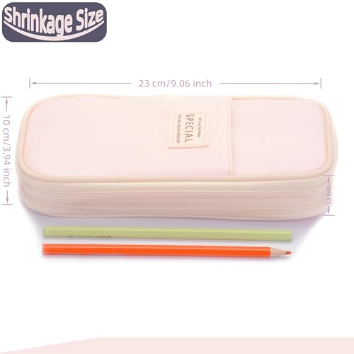 Image of Large Capacity Canvas Pencil Case Organizer Holder Pouch Bag with Zipper Compartments, Pen Cases for Women Girls School Adults (Pink)