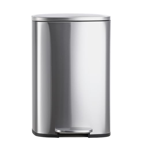 13 Gal Stainless Steel Trash Can with Lid – Hands-Free Pedal Garbage Bin, Smudge & Fingerprint Resistant, 50 l Rectangular Waste Bin for Kitchen, Bathroom, Office, Soft-Close Silent Design