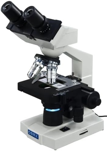 OMAX M82ES-SC100-LP100 40X-2000X Magnification Binocular Compound Microscope with Double Layer 3D Mechanical Stage w Blank Slides Covers and Lens Cleaning Paper