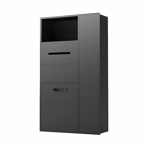 HPTHLY Toilet Niche,Stainless Steel Shower Niches Bathroom Recessed Organiser Alcoves No Tile Needed Toilet Paper Storage Rack With Trash Can For Home Hotel (Black-82X43X14Cm)