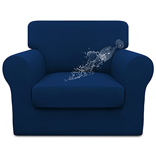 Image of Easy-Going Waterproof 2 Pieces Chair Cover Couch Covers for Sofa | Stretch Spandex Sofa Cover Protector Elastic Bottom for Cushion Couch Dog Pet Friendly Living Room Navy