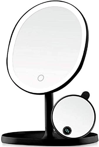 Ovente Lighted Makeup Mirror With Magnification, Rechargeable 8.5'' Vanity Table Top With Storage Tray, Dimmable Round Led, 10X Mini Magnetic Mirror, Compact For Travel, Usb Powered, Black Mot22B #TOP13