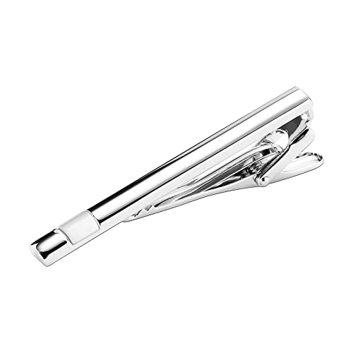 Whoiy Corbata de Clip, Gemelos Hombre Acero Blanco Plateado Barra de Clip de Corbata Rectángulo Zirconia para Hombres Mujeres Regalo de Joyería