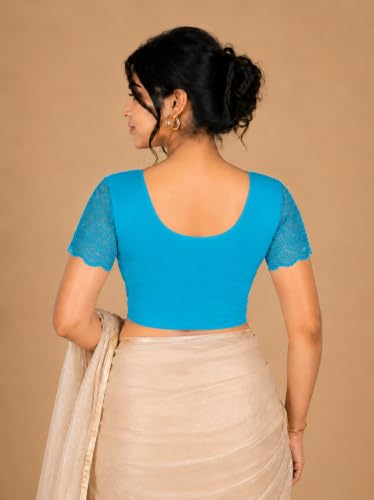 Image of Abhi Cotton Readymade Saree Blouse for Women- Half Net Sleeves, Round Neck, Regular-fit, Stretchable, Pull-on Style Blouse