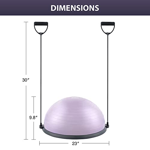 Image of ZELUS Balance Ball Trainer with Resistance Bands & Foot Pump, 23 Inch Inflatable Yoga Half Ball for Home Gym Workouts, Core Strength Fitness and Balance Training - 660lb Weight Capacity (Lilac)
