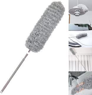 Kreya Microfiber Feather Duster for Cleaning with Telescopic Extension Pole Long Up to 100 Inches Washable Duster for High Ceiling Fan Car Furniture Home Window Furniture Roof Cleaner (Grey)