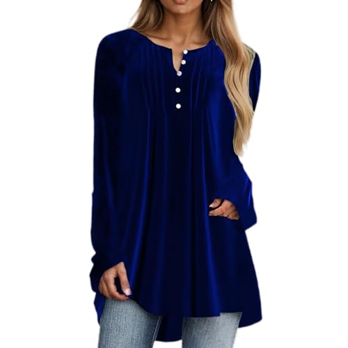 Akivide Womens Pleated Button Dwon Velvet Tunic Tops Dressy Casual Loose Elegant Long Sleeve Christmas Party Blouse