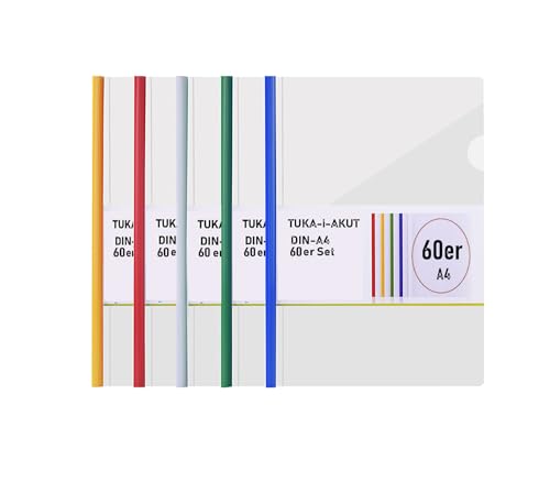TUKA-i-AKUT 60pz PP Carpeta de Barra Deslizante, A4 Transparentes Carpeta de Sujeción, Carpetas Estilo Dossier de Documentos, 60 Unidades, Barra Deslizante Multicolor, TKD8040-bunt-60x