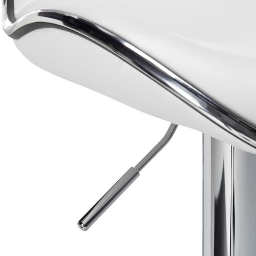 Image of Creative White Bar Stool Chair | Adjustable Hydraulic Gas Lift | PU Leather Cushion Seat | Chrome Metal Base | Modern Kitchen Counter, Bar, Cafe, Home Furniture | Pack of 1