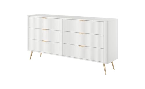 FURNLUX Cómoda LANTE, blanco y dorado, 163 x 38 x 81 cm, 58 kg, moderna, requiere montaje, rectangular, con instrucciones de montaje (idioma español no garantizado)