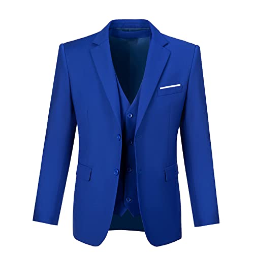Men's Suits 3 Pieces Slim Fit Suit 2 Button Business Prom Formal Suit Blazer Jacket Vest Pants Set Royal-Xs #TOP3