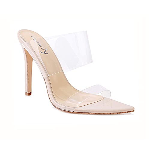 Vivianly Clear Pointed Toe Sandals Stiletto Heels Transparent Strap High Heels Slip On Mules For Women Size 8 B(M) Us thumb #7