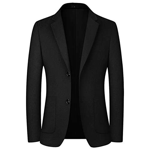 Men's Casual Wool Blend Sport Coat Vintage Slim Fit 2 Button Suit Jackets Single Breasted Blazer Overcoats (Black,Medium)