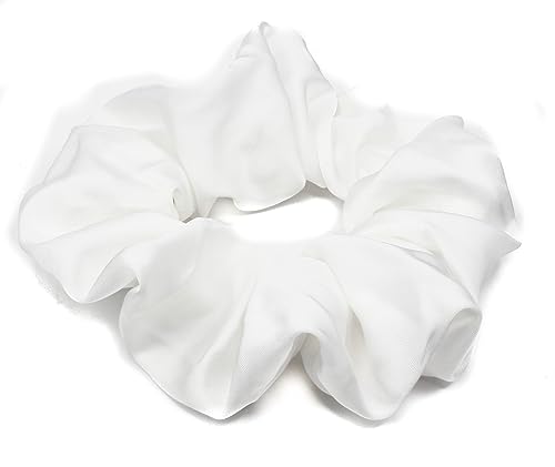 Image of Mytoptrendz® Large Luxurious Smooth Soft hair Satin Scrunchie Ponytail Hairties Hairbands for Girls Women Thick Hair (White)