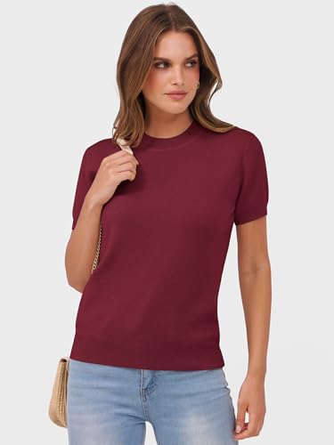 Image of ANRABESS Womens Short Sleeve Sweaters Wool Blend Crew Neck Sweater Shirts Business Casual Work Tops 2026 Summer Outfits