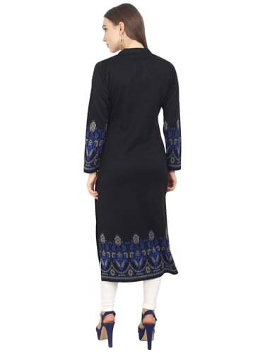 Image of Rosary Women's Winter Woolen Kurti Jacquard Straight Fit Ethnic Wear with 2 Side Pockets
