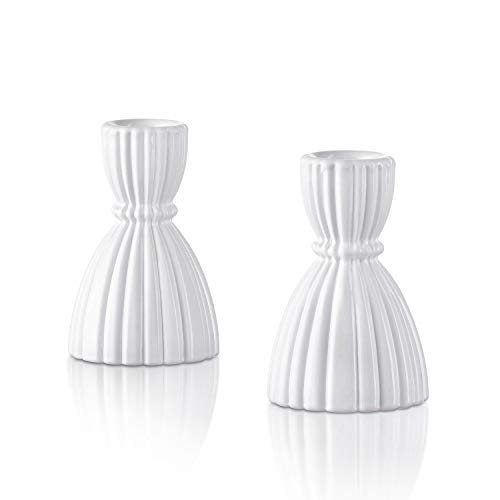 Taper Candle Holder Set - White Candlestick Holders, 3.5 Inch Short, Solid Glass, Fits Standard 3/4 Inch Tapered Candles, Wedding Decoration Or Home Decor - Set Of 2 #TOP1