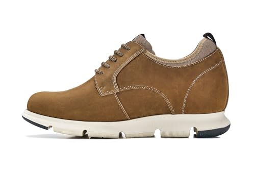 Image of CALTO Men's Invisible Height Increasing Elevator Shoes - Tan Brown Lace-up Premium Leather Casual Derby - 3.3 Inches Taller - J1200 - Size 10.5 D(M) US