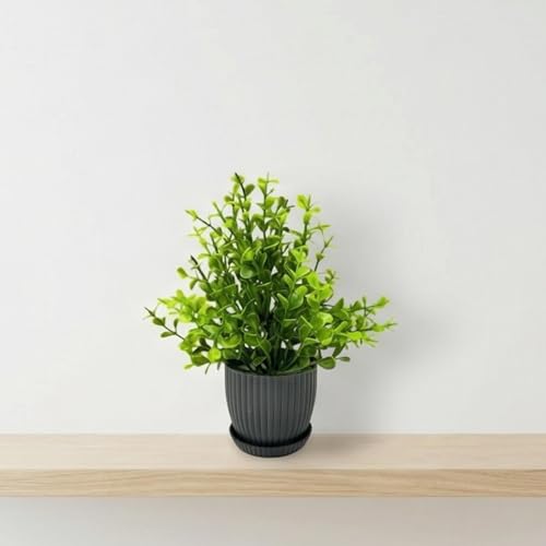 Image of Dekorly Artificial Potted Plants, Artificial Plastic Eucalyptus Plants Small Indoor Potted Houseplants, Small Faux Plants for Home Decor Bathroom Office Farmhouse (Round Multicolor-8)